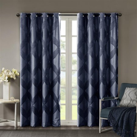 SUN SMART Navy 100 Percent Polyester Ogee Knitted Jacquard Total Blackout Panel SS40-0146